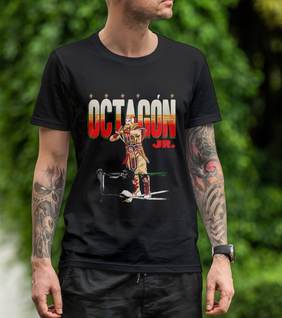 Octagon Jr Masked Lucha Libre Wrestler Ring Ropes Stars Distressed T-Shirt