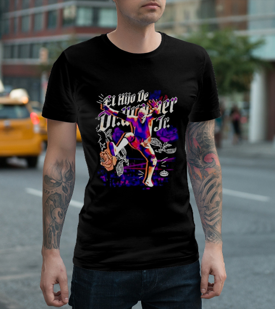 El Hijo De Dr Wagner Jr Masked Luchador Jumping Action With Roses Ring Combat T-Shirt