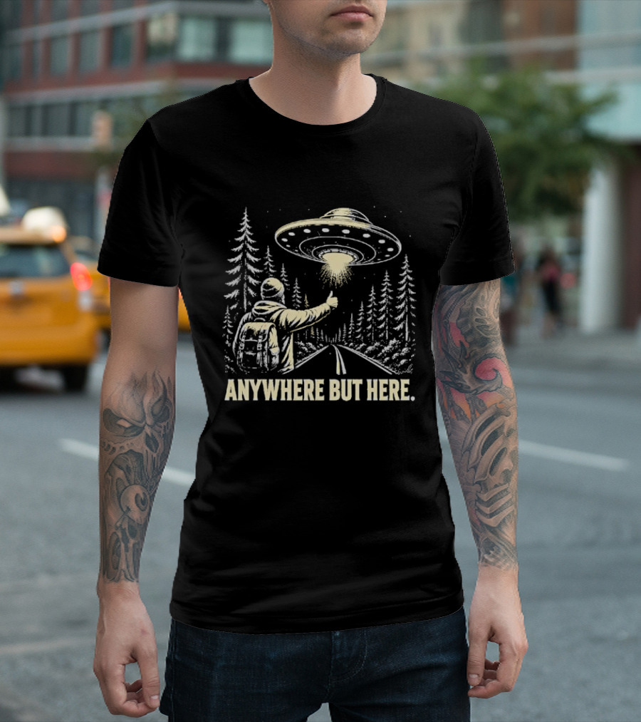 Anywhere But Here Hitchhiker UFO Forest Adventure T-Shirt