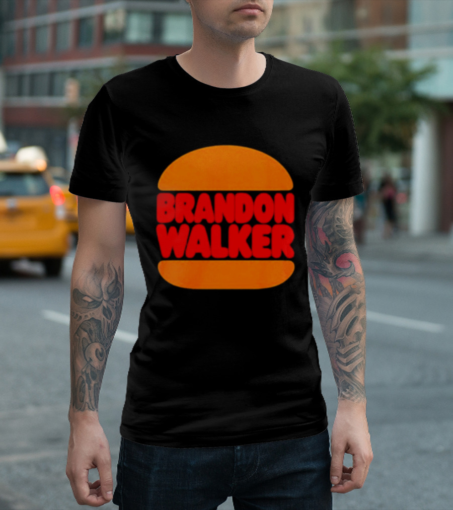 Brandon Walker Hamburger Bold Red Text Inside Orange Bun T-Shirt