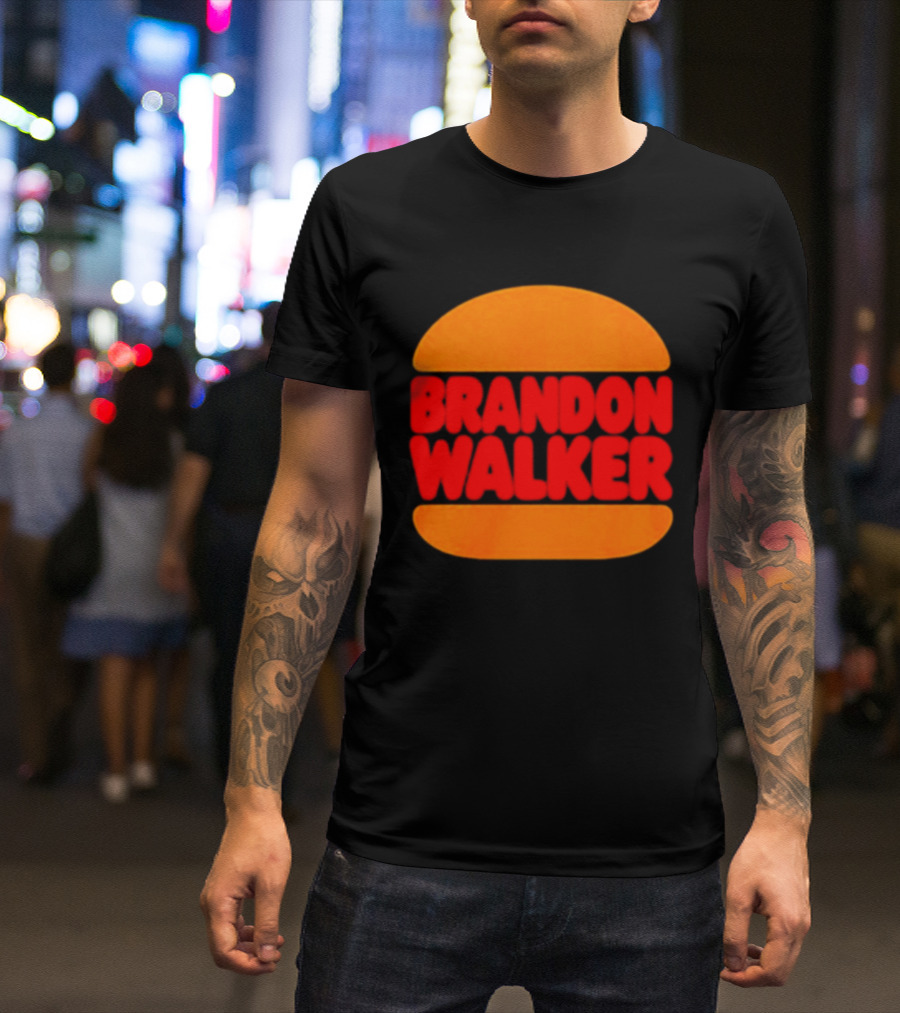 Brandon Walker Hamburger Bold Red Text Inside Orange Bun T-Shirt