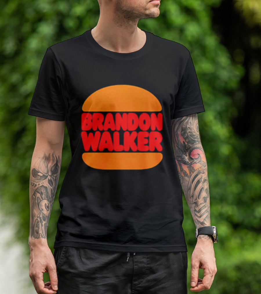 Brandon Walker Hamburger Bold Red Text Inside Orange Bun T-Shirt