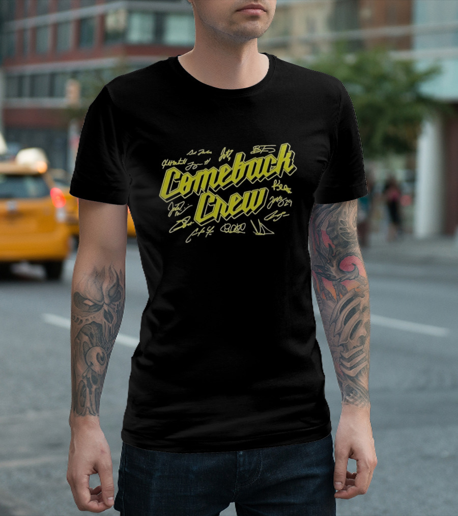 Comeback Crew Yellow 3D Lettering With Player Signatures Black T-Shirt