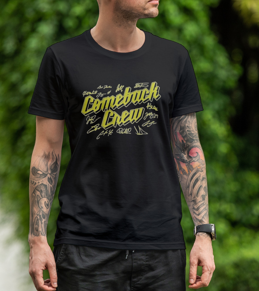 Comeback Crew Yellow 3D Lettering With Player Signatures Black T-Shirt
