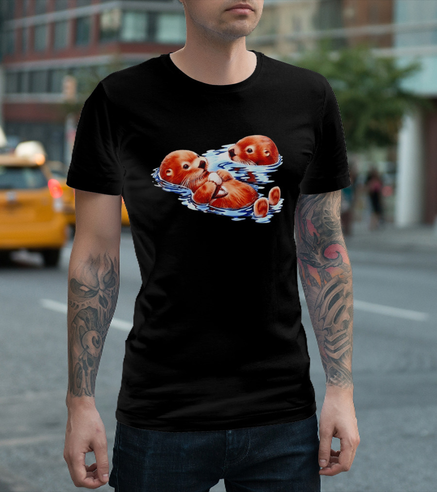 Otters Go With The Flow Cute Playful Swimming Pair T-Shirt