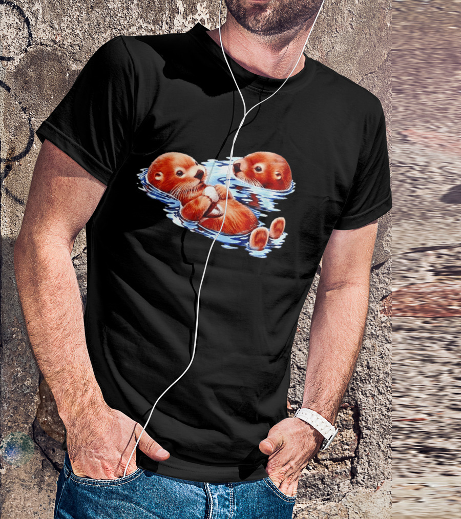 Otters Go With The Flow Cute Playful Swimming Pair T-Shirt