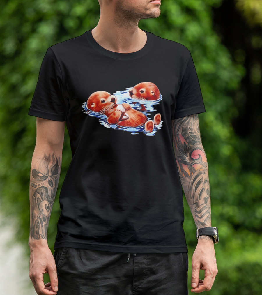 Otters Go With The Flow Cute Playful Swimming Pair T-Shirt