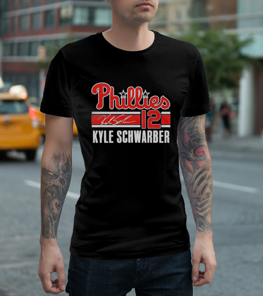 Phillies Kyle Schwarber 12 Red Script Stars Philadelphia MLB Distressed T-Shirt