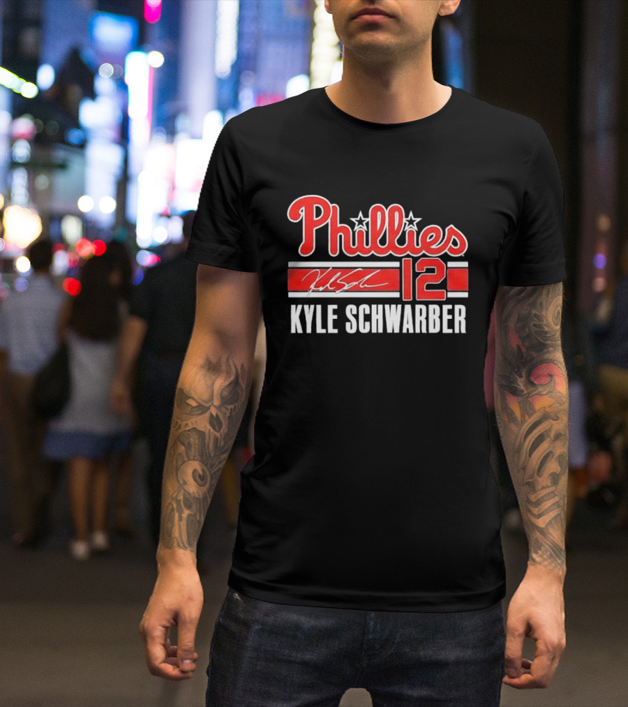 Phillies Kyle Schwarber 12 Red Script Stars Philadelphia MLB Distressed T-Shirt