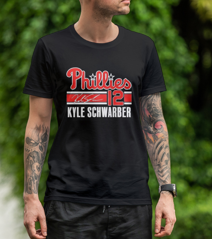 Phillies Kyle Schwarber 12 Red Script Stars Philadelphia MLB Distressed T-Shirt