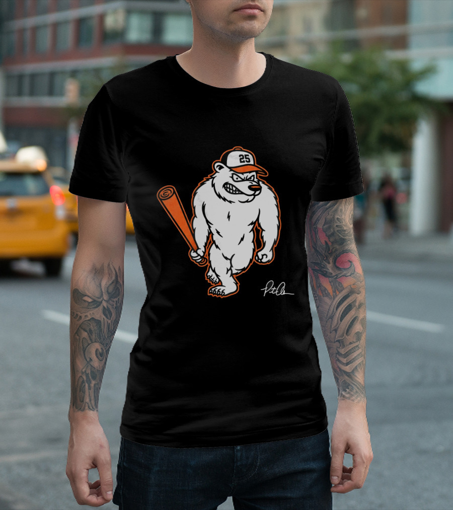 Polar Bear Pete Baseball Bear With Orange Bat And Cap Number 25 Art By Pete Alonso T-Shirt