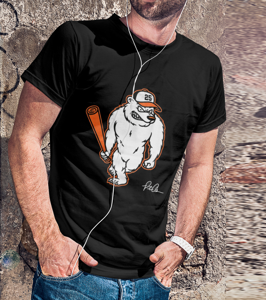 Polar Bear Pete Baseball Bear With Orange Bat And Cap Number 25 Art By Pete Alonso T-Shirt