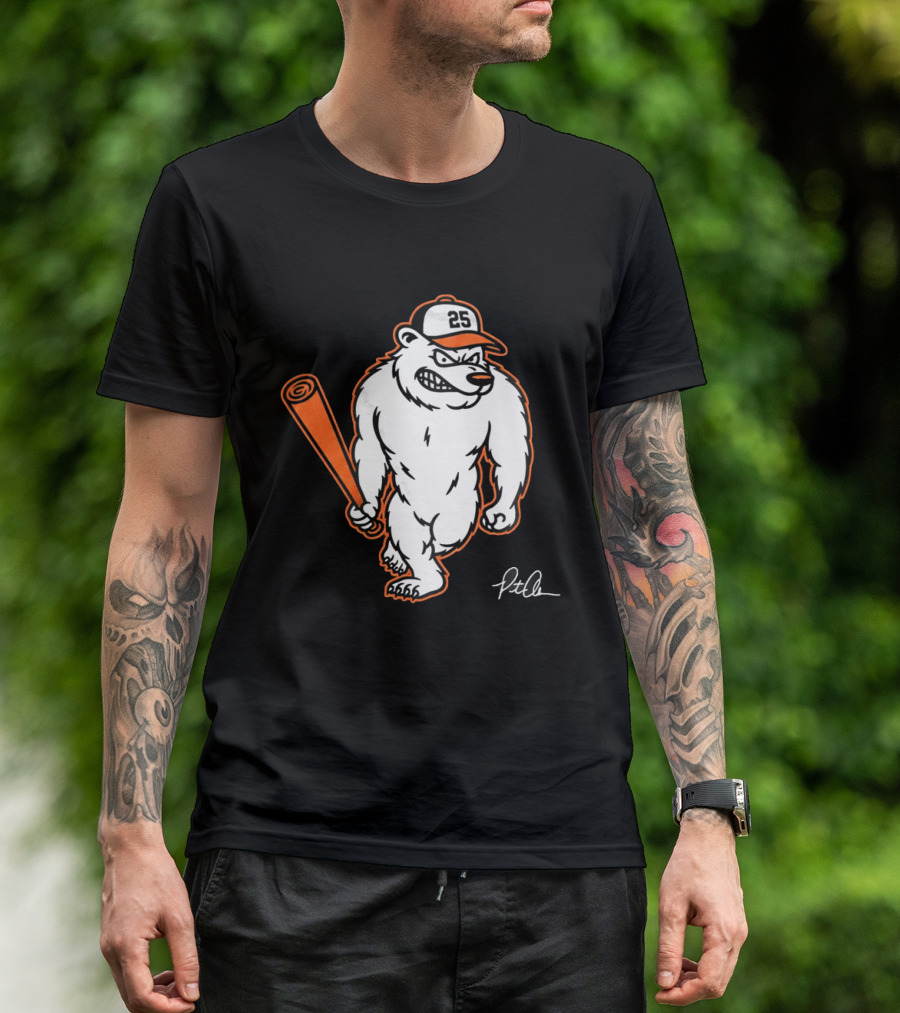 Polar Bear Pete Baseball Bear With Orange Bat And Cap Number 25 Art By Pete Alonso T-Shirt