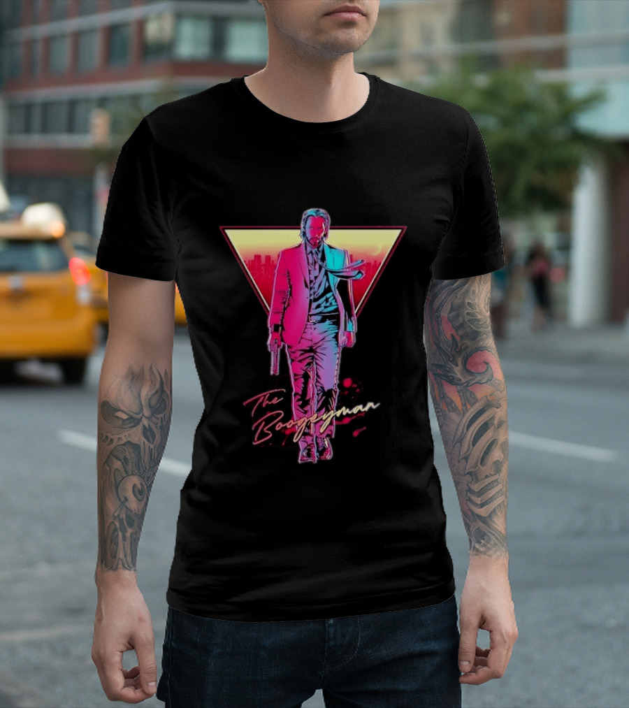 The Boogeyman John Wick Neon Triangle Sunset Walking Gun T-Shirt
