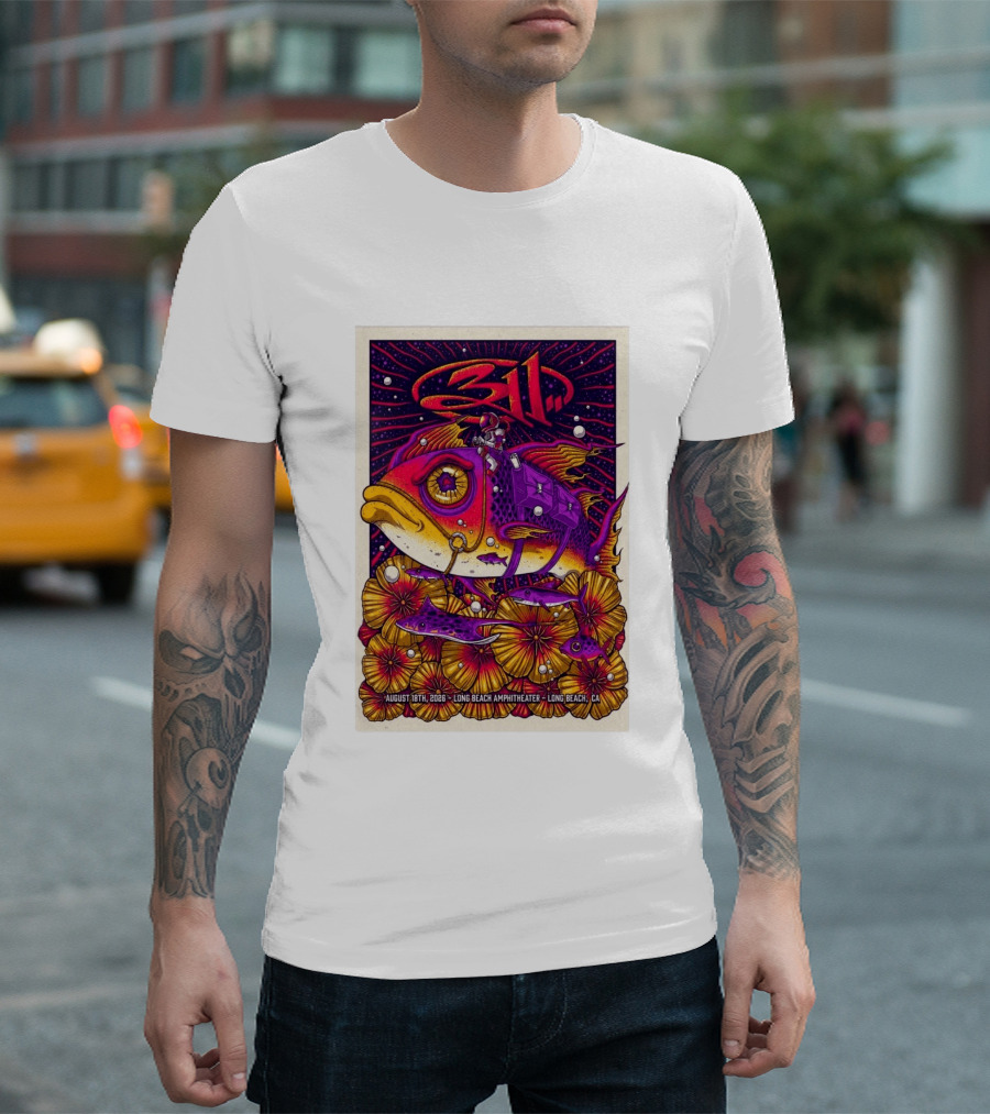 311 August 18 2026 Long Beach Amphitheater CA Psychedelic Fish And Astronaut T-Shirt