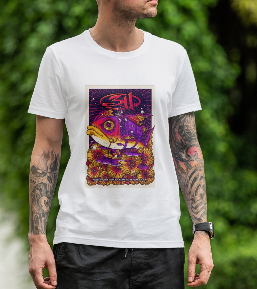 311 August 18 2026 Long Beach Amphitheater CA Psychedelic Fish And Astronaut T-Shirt
