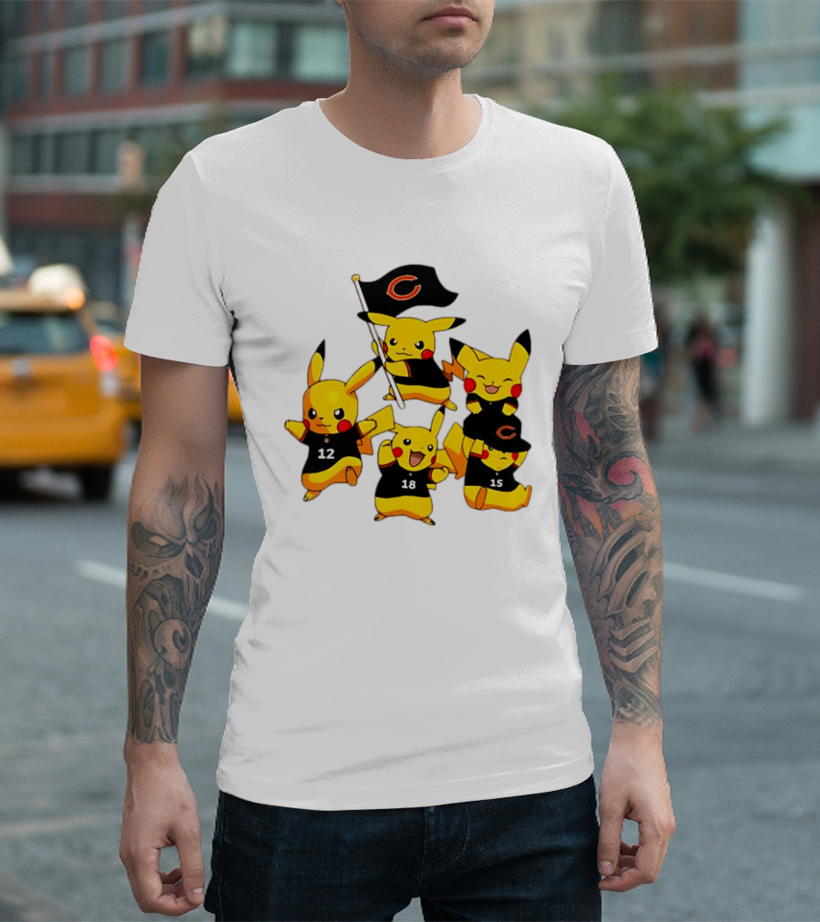 Chicago Bears Pikachu Fan Squad With Flag And Jerseys T-Shirt