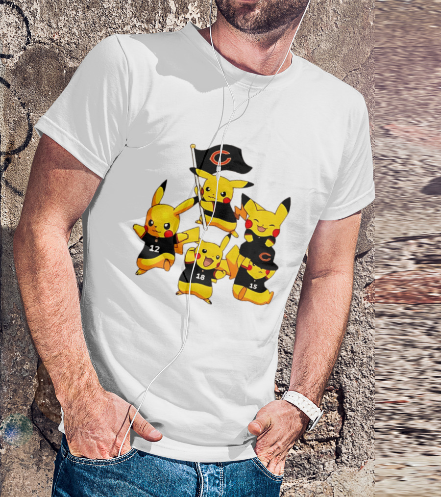 Chicago Bears Pikachu Fan Squad With Flag And Jerseys T-Shirt