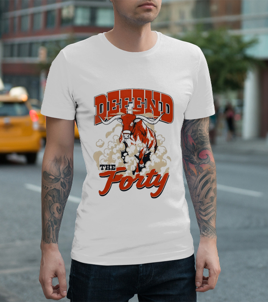 Defend The Forty Longhorn Bull Dust Clouds Halftone T-Shirt