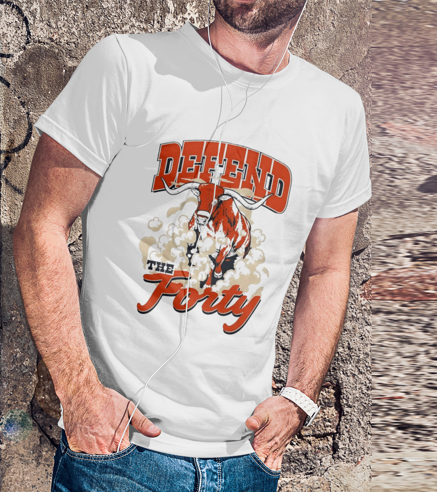 Defend The Forty Longhorn Bull Dust Clouds Halftone T-Shirt