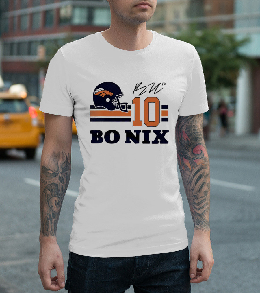 Denver Broncos Bo Nix 10 Football Helmet Horizontal Stripes T-Shirt