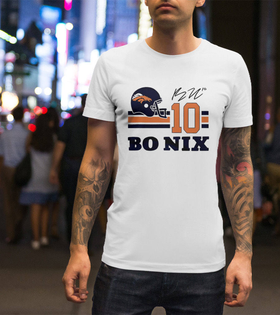 Denver Broncos Bo Nix 10 Football Helmet Horizontal Stripes T-Shirt