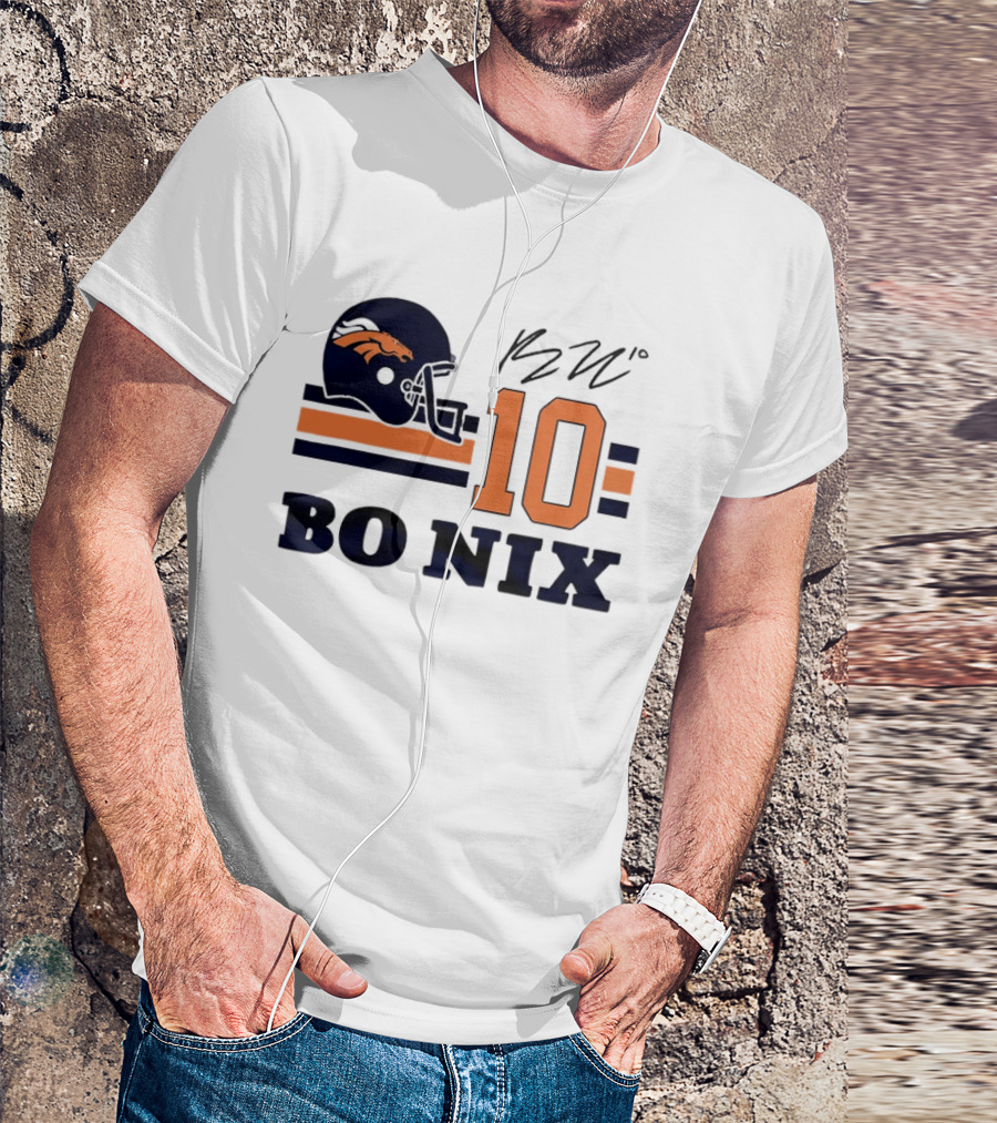 Denver Broncos Bo Nix 10 Football Helmet Horizontal Stripes T-Shirt