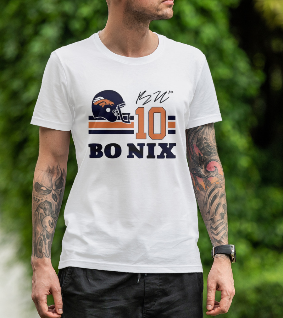 Denver Broncos Bo Nix 10 Football Helmet Horizontal Stripes T-Shirt