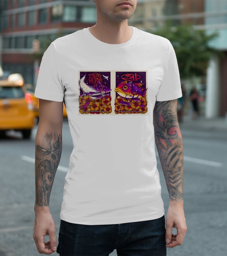 Dirty Heads 311 August 18 2026 Long Beach Amphitheater California Concert Art Colorful Fish Flowers T-Shirt