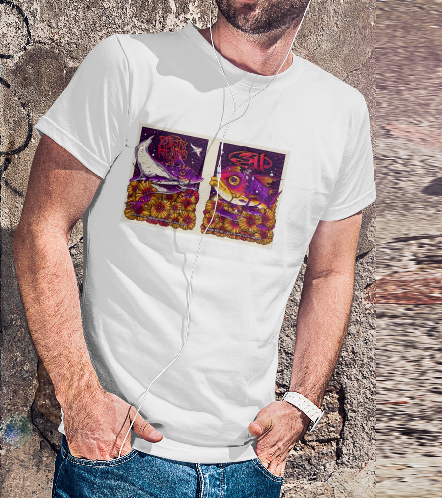 Dirty Heads 311 August 18 2026 Long Beach Amphitheater California Concert Art Colorful Fish Flowers T-Shirt