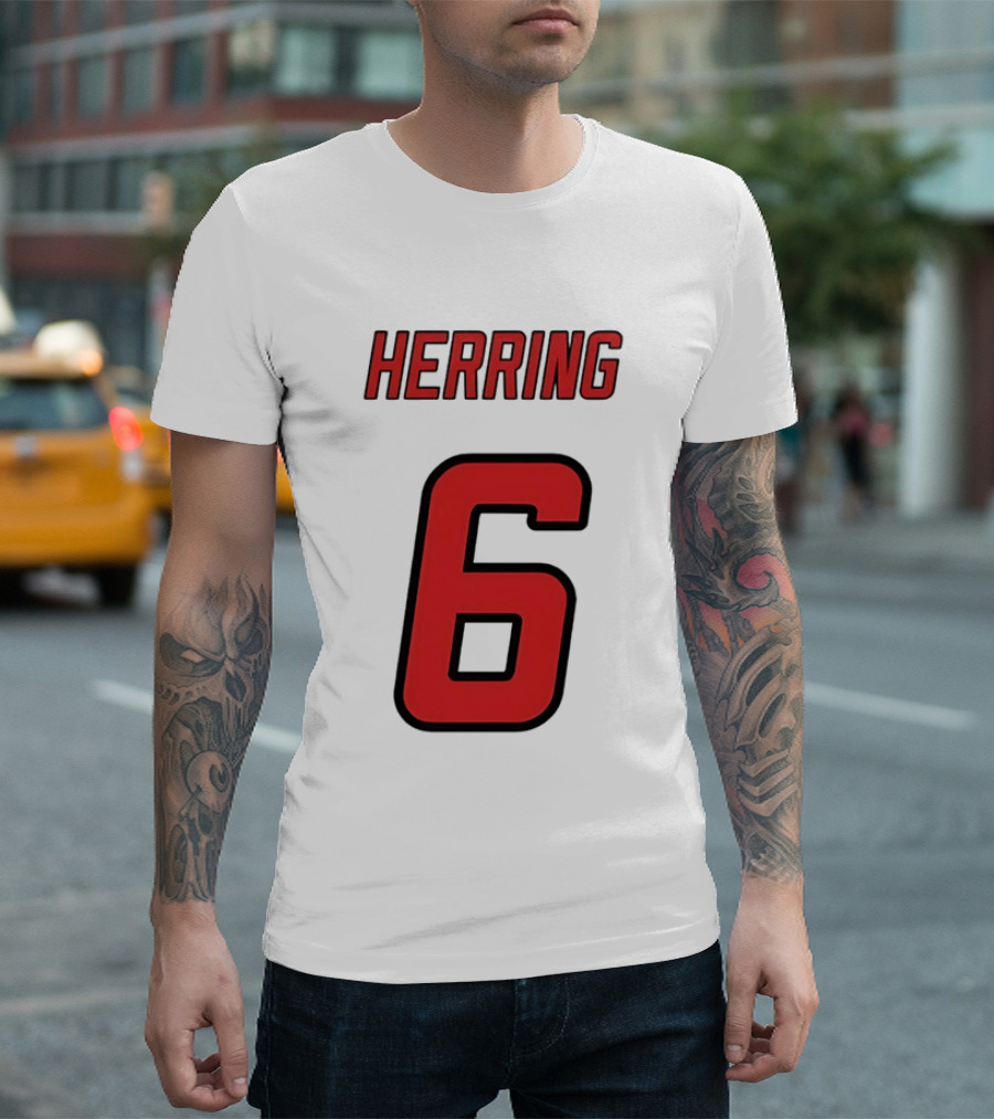 Herring 6 Red Jersey Name Number Bold Athletic Font T-Shirt