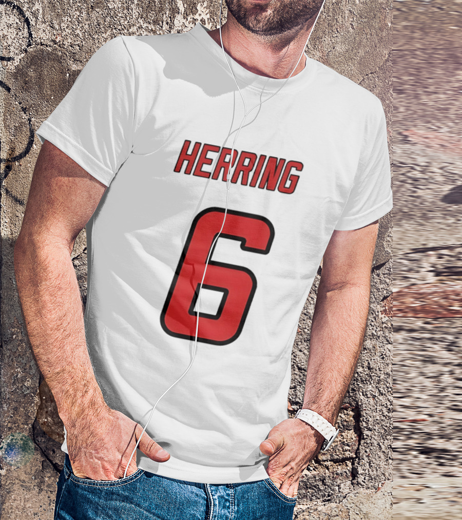 Herring 6 Red Jersey Name Number Bold Athletic Font T-Shirt