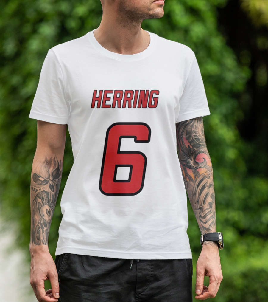 Herring 6 Red Jersey Name Number Bold Athletic Font T-Shirt