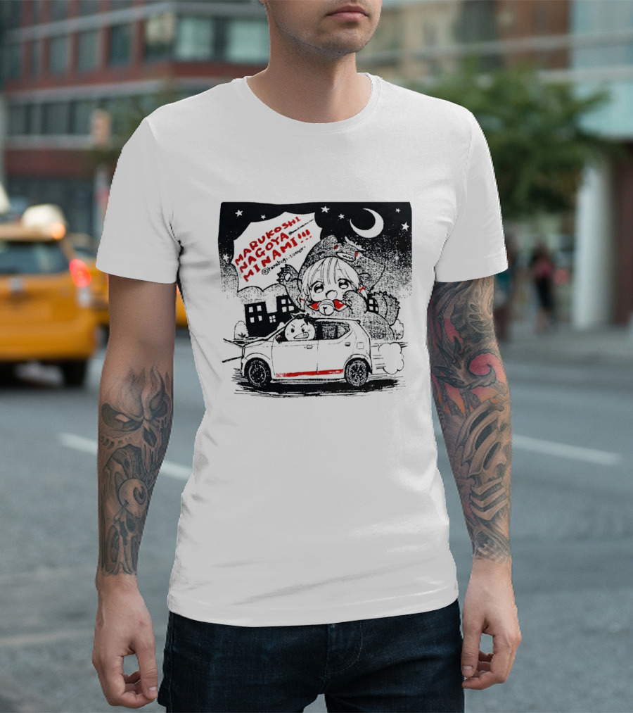 Marukoshi Nagoya Minami Kanakoji Tomori Angry Driver Hatchback Car Manga Style Night Scene T-Shirt