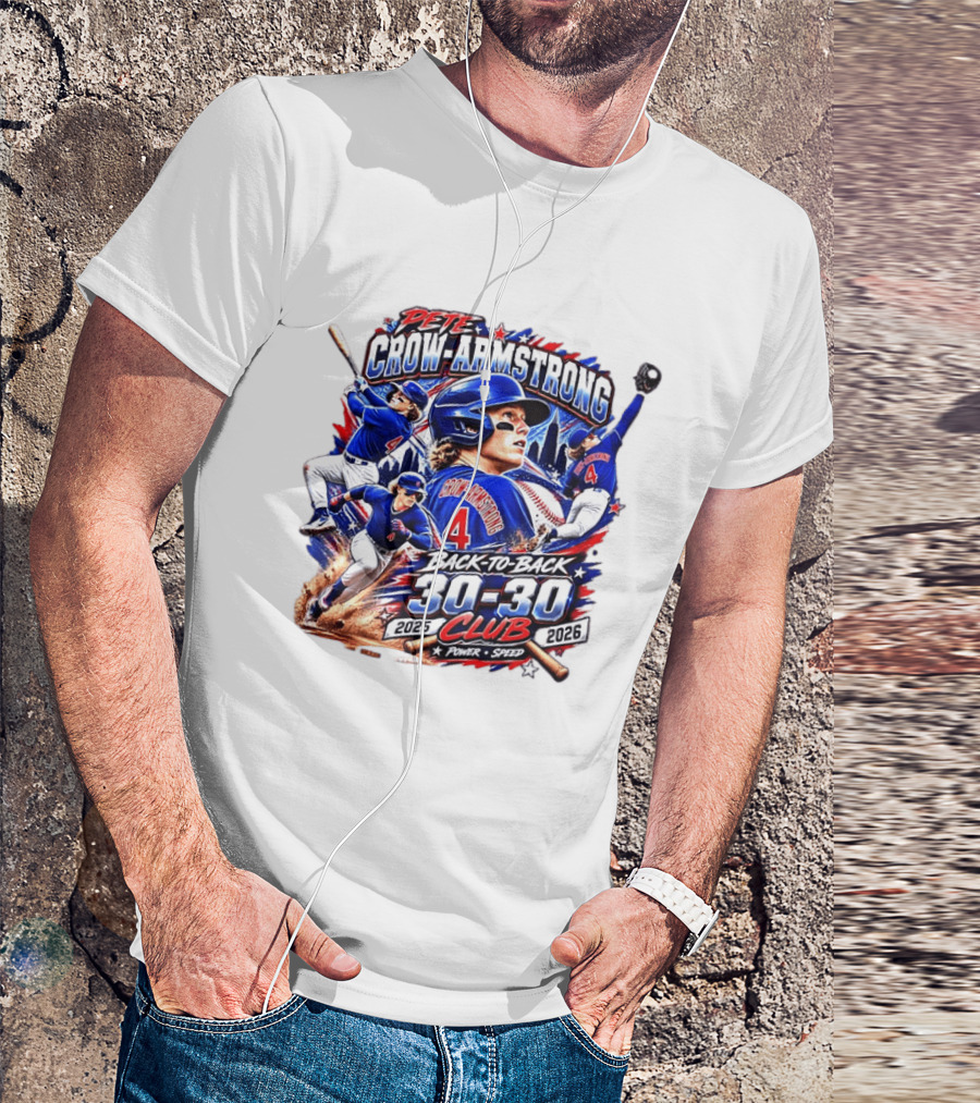 Pete Crow Armstrong Back To Back 30 30 Club 2025 2026 Power Speed Chicago Baseball Action Skyline T-Shirt
