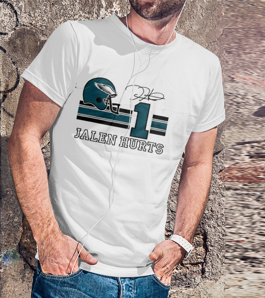 Philadelphia Eagles Jalen Hurts Helmet Number 1 Signature T-Shirt