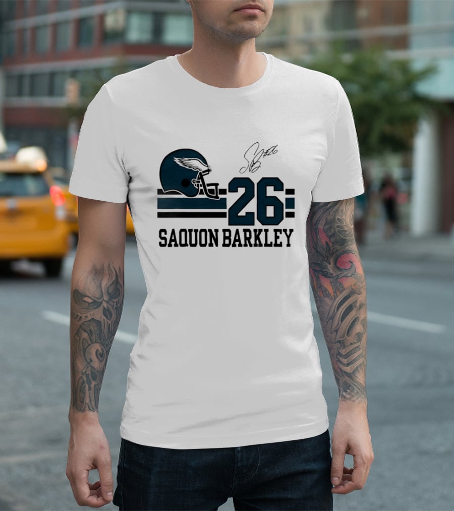 Philadelphia Eagles Saquon Barkley Helmet 26 Signature T-Shirt
