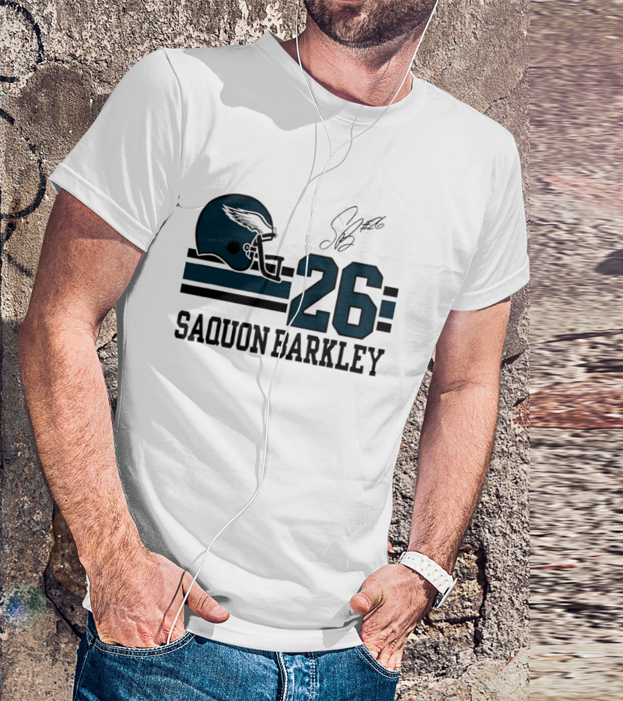 Philadelphia Eagles Saquon Barkley Helmet 26 Signature T-Shirt