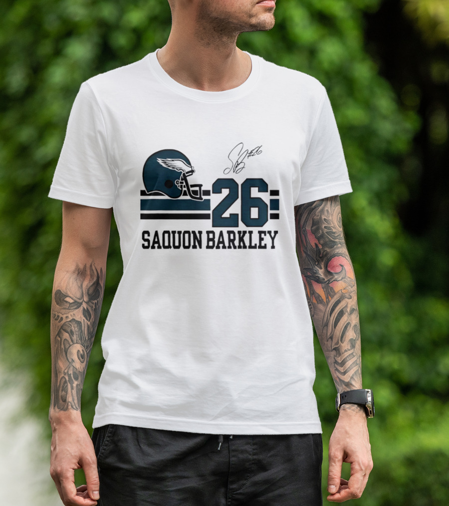Philadelphia Eagles Saquon Barkley Helmet 26 Signature T-Shirt