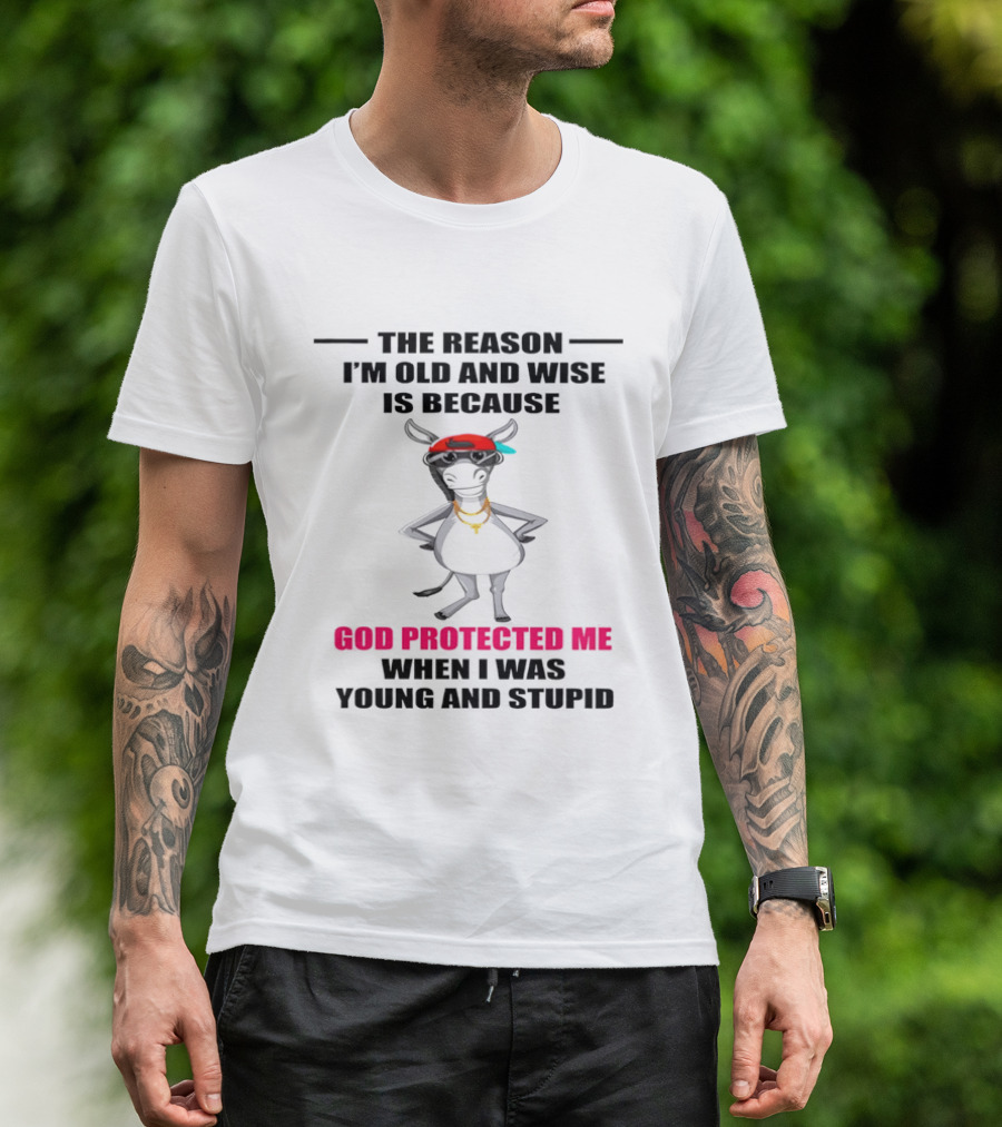 The Reason I'm Old And Wise God Protected Me When I Was Young And Stupid Cool Cow With Cap And Chains T-Shirt