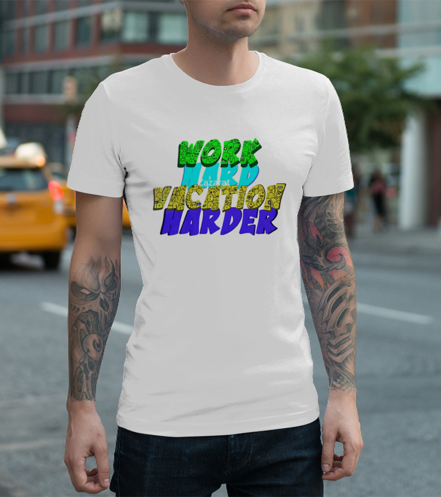 Work Hard Vacation Harder Emoji Patterned Colorful T-Shirt