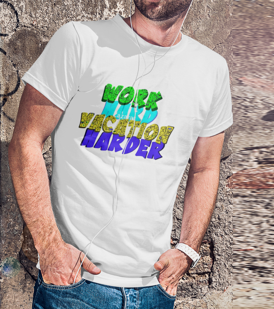 Work Hard Vacation Harder Emoji Patterned Colorful T-Shirt