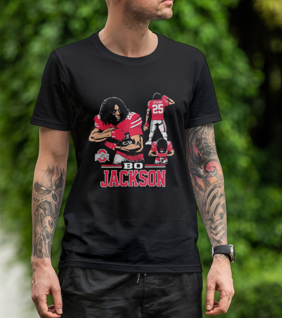 Bo Jackson Ohio State Buckeyes Number 25 Collage Red Jersey T-Shirt