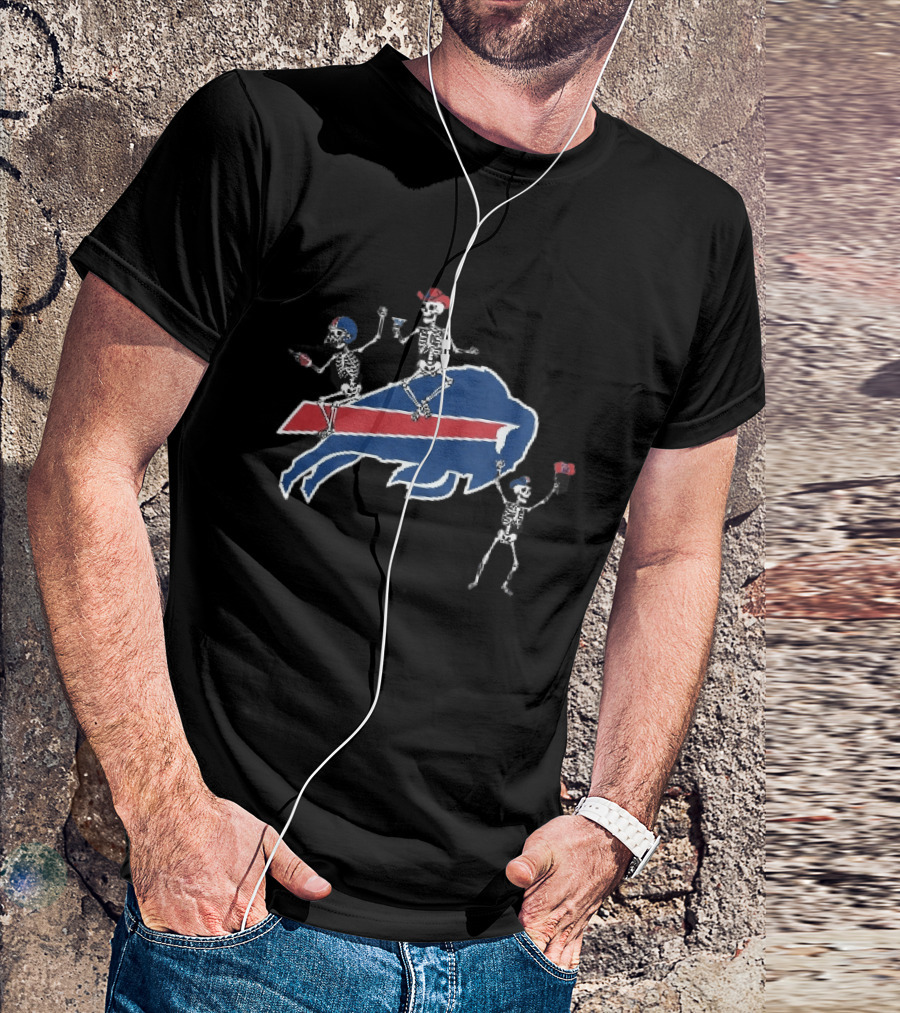 Buffalo Bills Skeletons Riding Logo With Cowboy Hats And Footballs T-Shirt