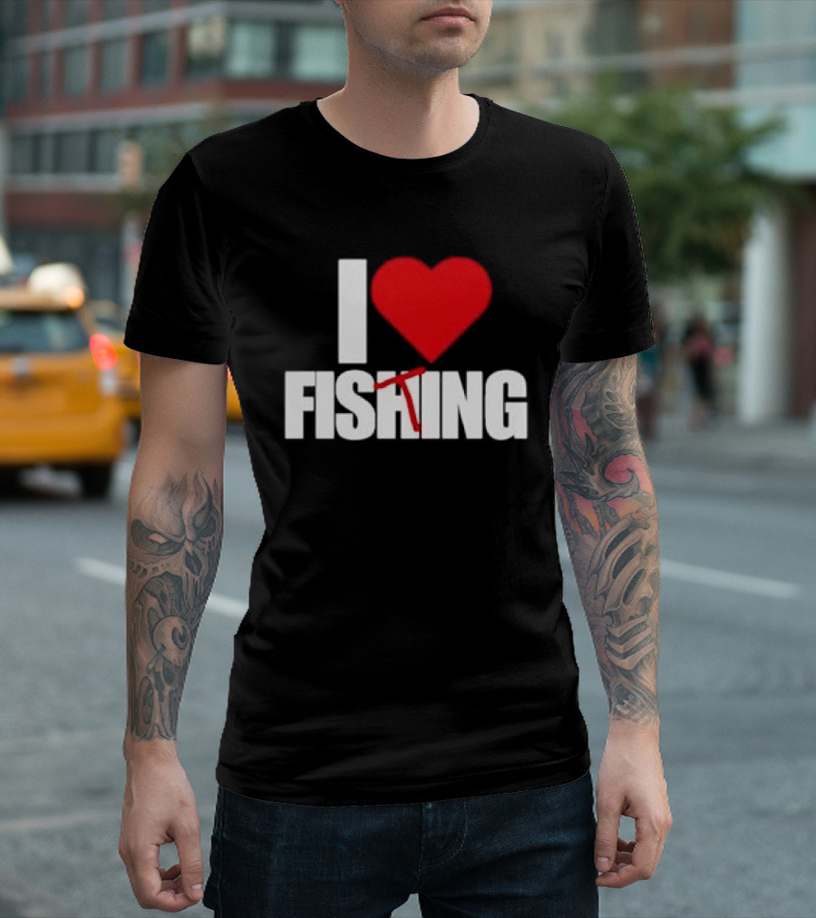 I Heart Fishing With Rod And Hook T-Shirt
