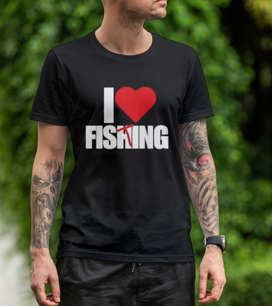 I Heart Fishing With Rod And Hook T-Shirt