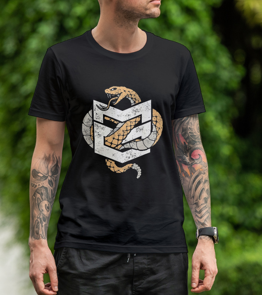 Distressed Rattlesnake Coiled Through Geometric T-Shirt