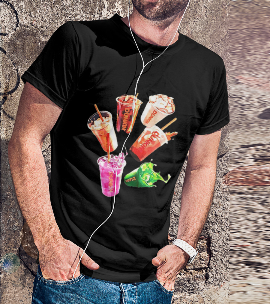 Dunkin Colorful Iced Coffee Beverages Splash With Straws T-Shirt