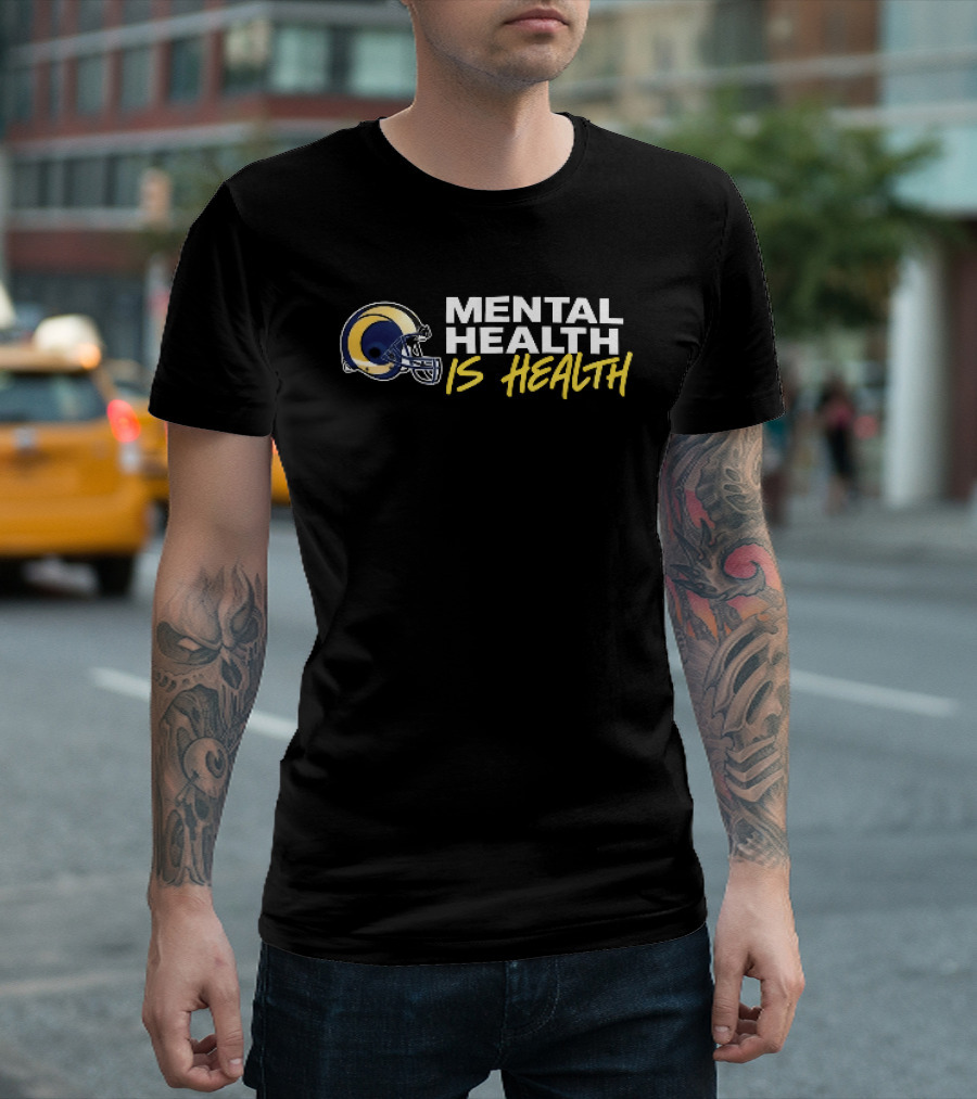 Los Angeles Rams Mental Health Is Health Gold Helmet Horn T-Shirt