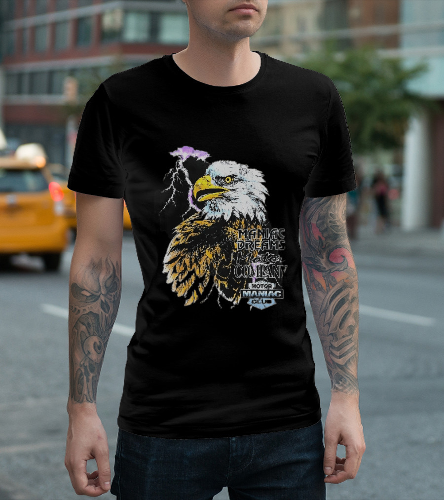 Maniac Dreams Motor Company Bald Eagle Purple Lightning Bolt Club T-Shirt